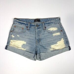 Abercrombie & Fitch Ames Low Rise Boyfriend Shorts Womens Size‎ 2 Ripped Blue